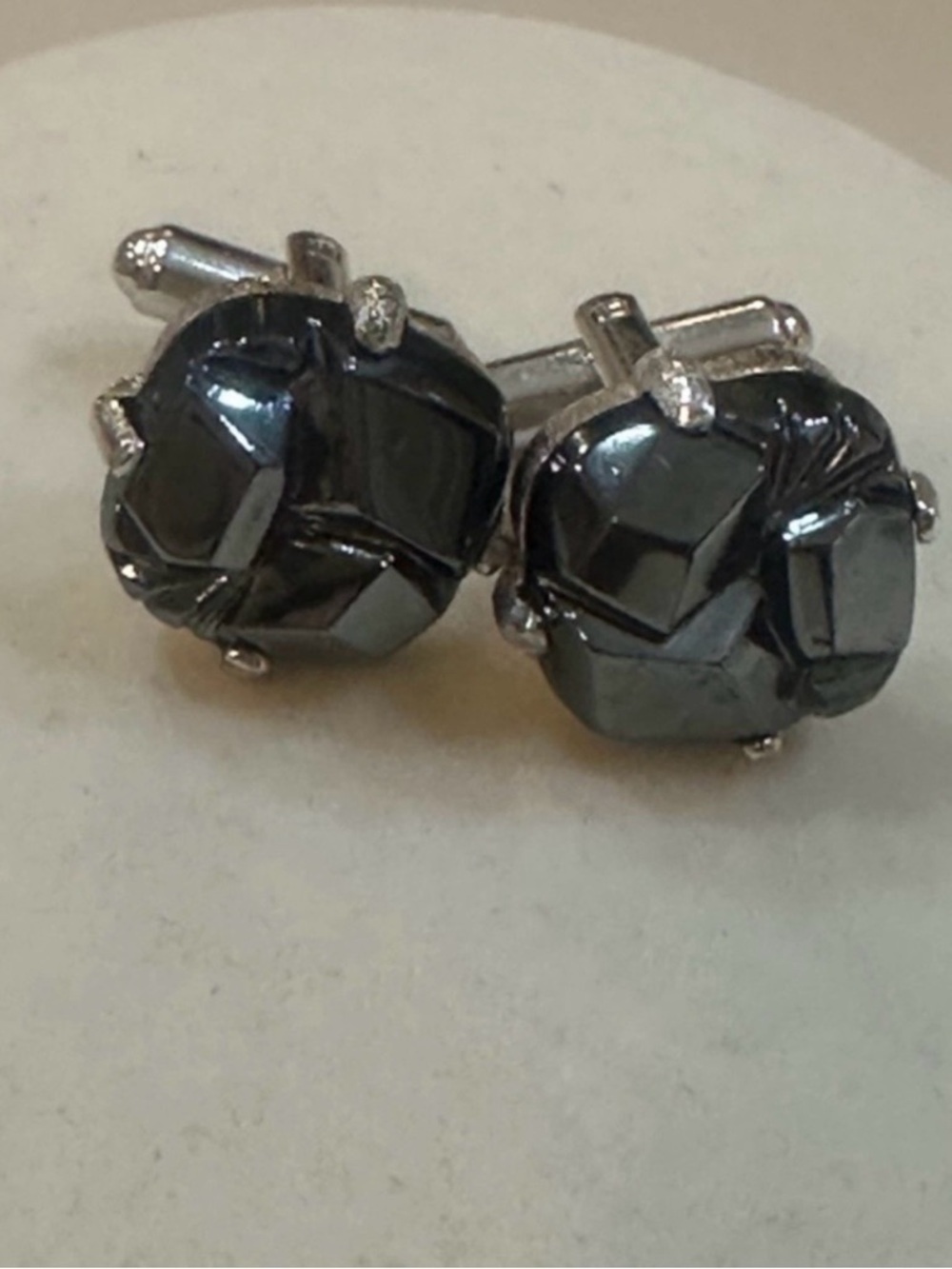 Vintage Sarah Coventry .75” x .75” Clustered Hematite Cufflinks Silver Tone MCM